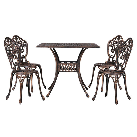 Gardeon 5 pcs Outdoor Furniture Dining Set Cast Aluminum Patio 4 Seater Brown