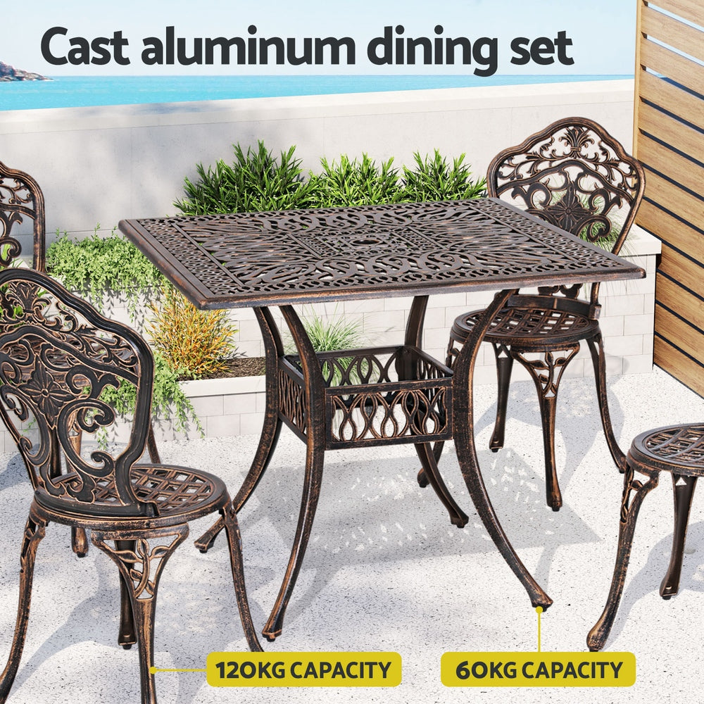 Gardeon 5 pcs Outdoor Furniture Dining Set Cast Aluminum Patio 4 Seater Brown