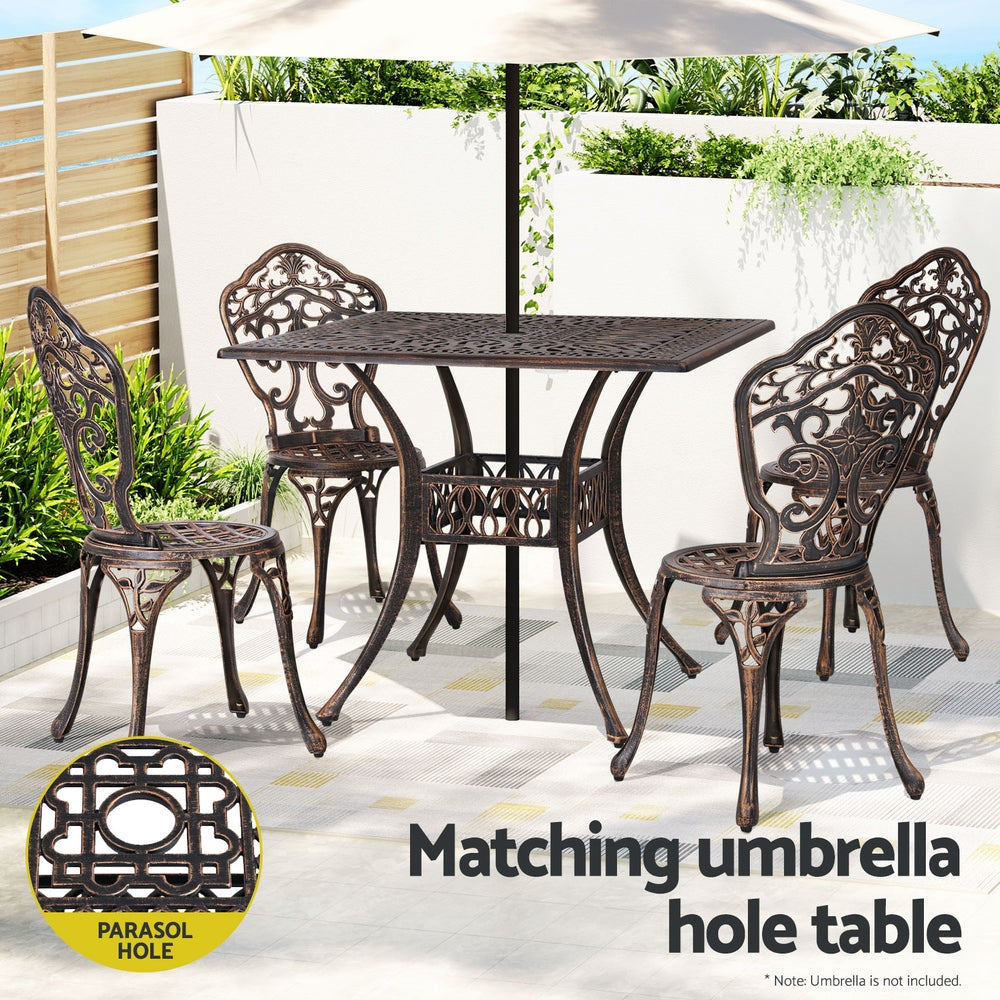 Gardeon 5 pcs Outdoor Furniture Dining Set Cast Aluminum Patio 4 Seater Brown