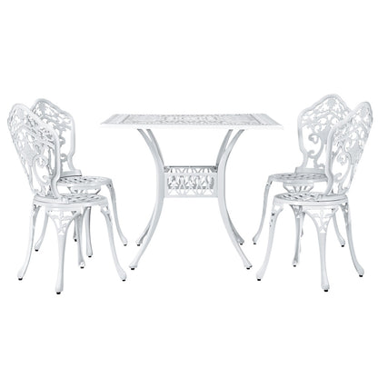 Gardeon 5 pcs Outdoor Furniture Dining Set Cast Aluminum Patio 4 Seater White