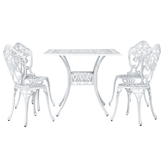 Gardeon 5 pcs Outdoor Furniture Dining Set Cast Aluminum Patio 4 Seater White