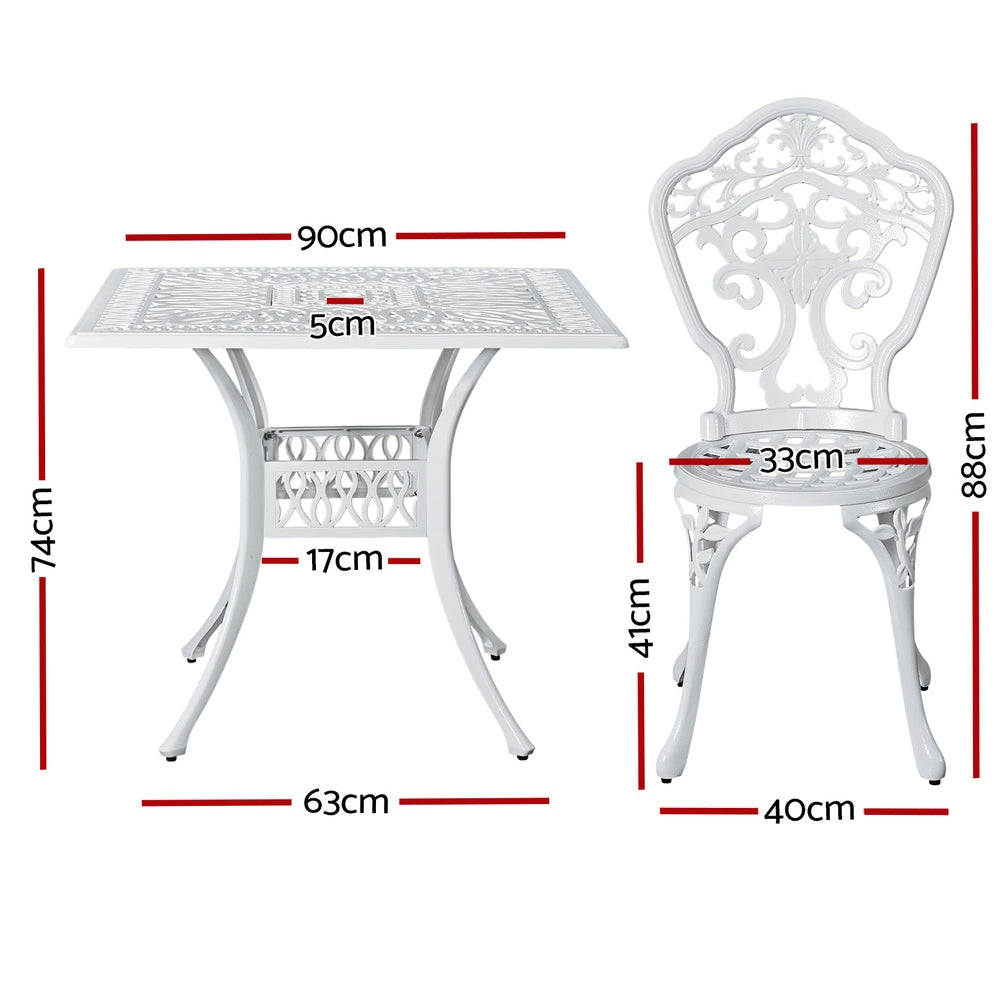 Gardeon 5 pcs Outdoor Furniture Dining Set Cast Aluminum Patio 4 Seater White