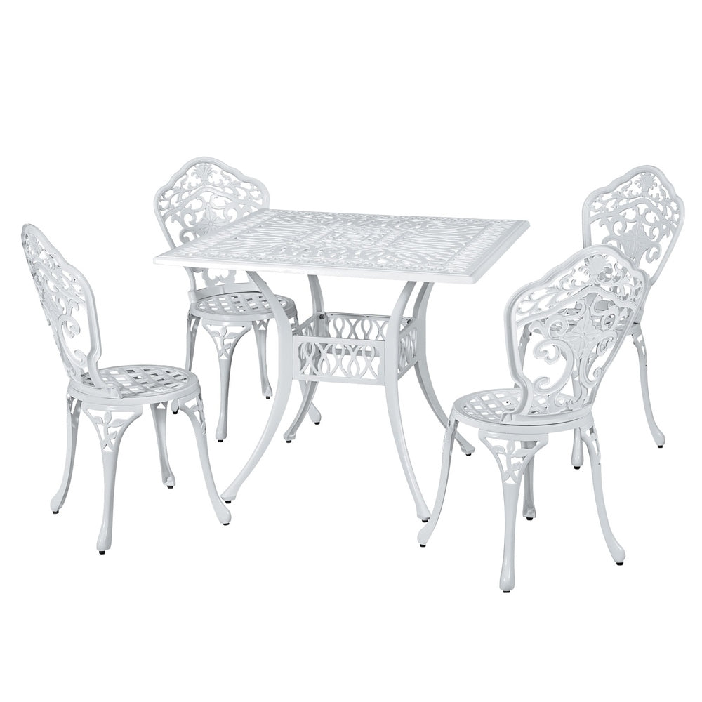 Gardeon 5 pcs Outdoor Furniture Dining Set Cast Aluminum Patio 4 Seater White