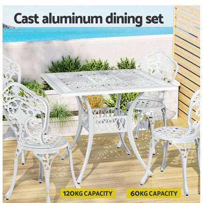 Gardeon 5 pcs Outdoor Furniture Dining Set Cast Aluminum Patio 4 Seater White