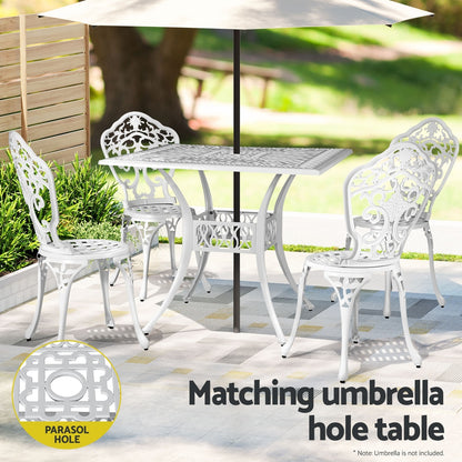 Gardeon 5 pcs Outdoor Furniture Dining Set Cast Aluminum Patio 4 Seater White