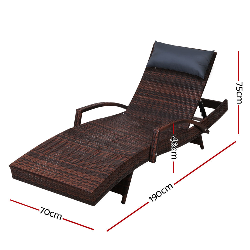 Gardeon Set of 2 Sun Lounge Outdoor Furniture Wicker Lounger Rattan Day Bed Garden Patio Brown