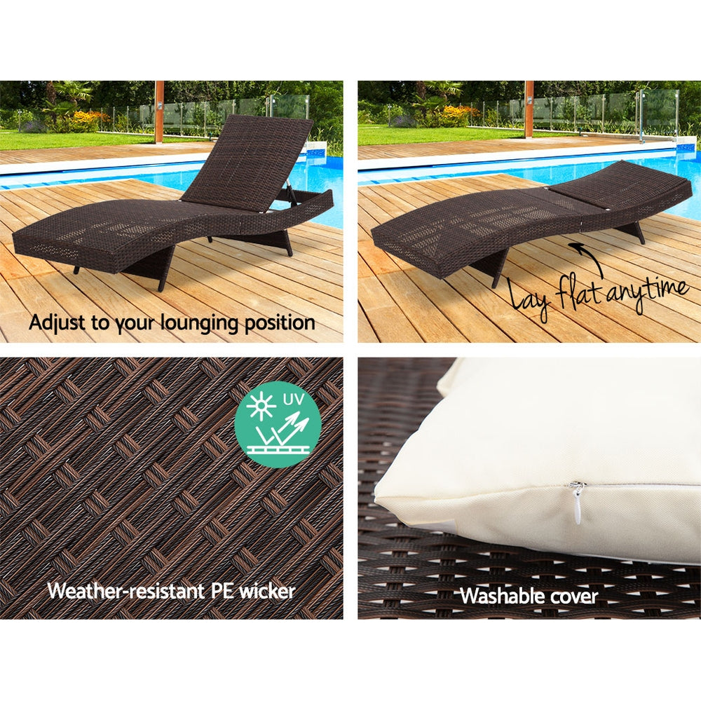 Gardeon Outdoor Wicker Sun Lounge - Brown