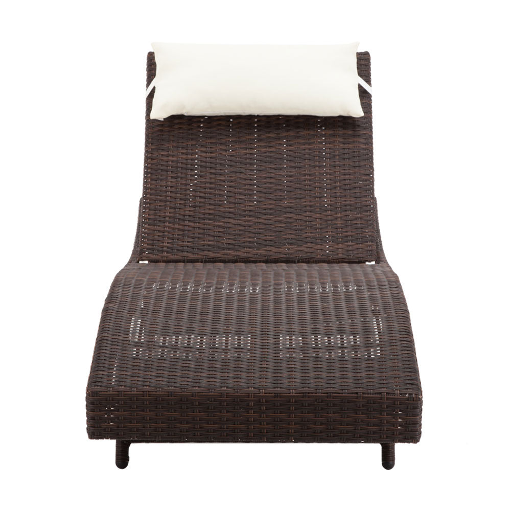 Gardeon Outdoor Sun Lounge Setting Wicker Lounger Day Bed Rattan Patio Furniture Brown