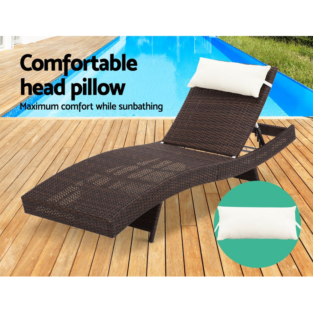 Gardeon Outdoor Sun Lounge Setting Wicker Lounger Day Bed Rattan Patio Furniture Brown