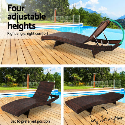 Gardeon Outdoor Sun Lounge Setting Wicker Lounger Day Bed Rattan Patio Furniture Brown