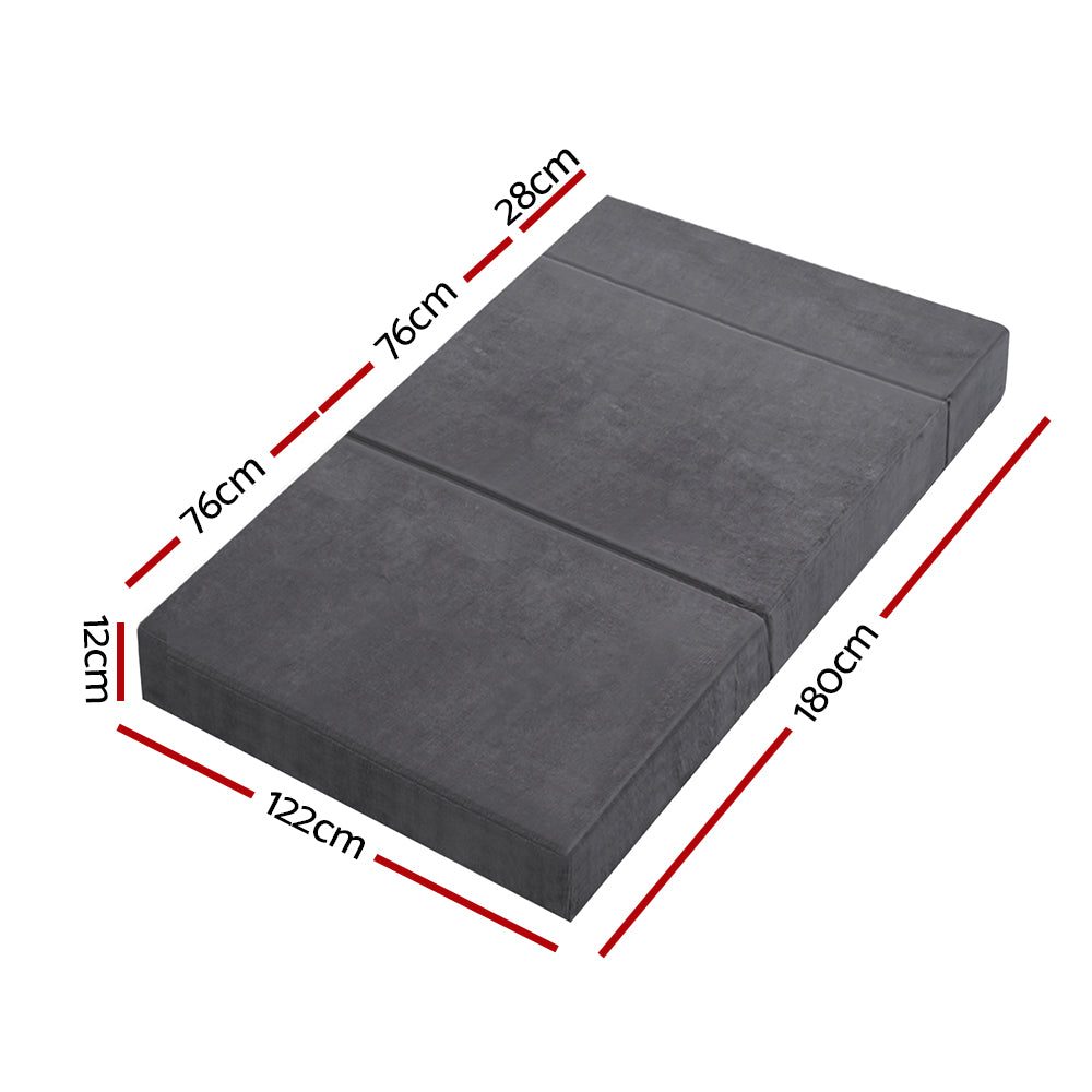 Giselle Bedding Double Size Folding Foam Mattress Portable Bed Mat Velvet Dark Grey