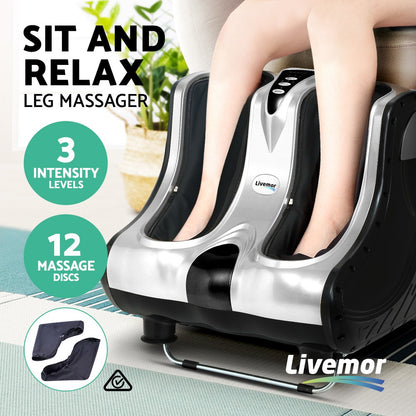 Livemor Foot Massager Ankle Calf Leg Massagers Shiatsu Kneading Rolling Silver