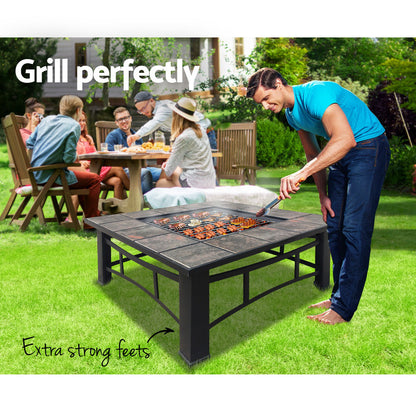 Fire Pit BBQ Grill Smoker Table Outdoor Garden Ice Pits Wood Firepit