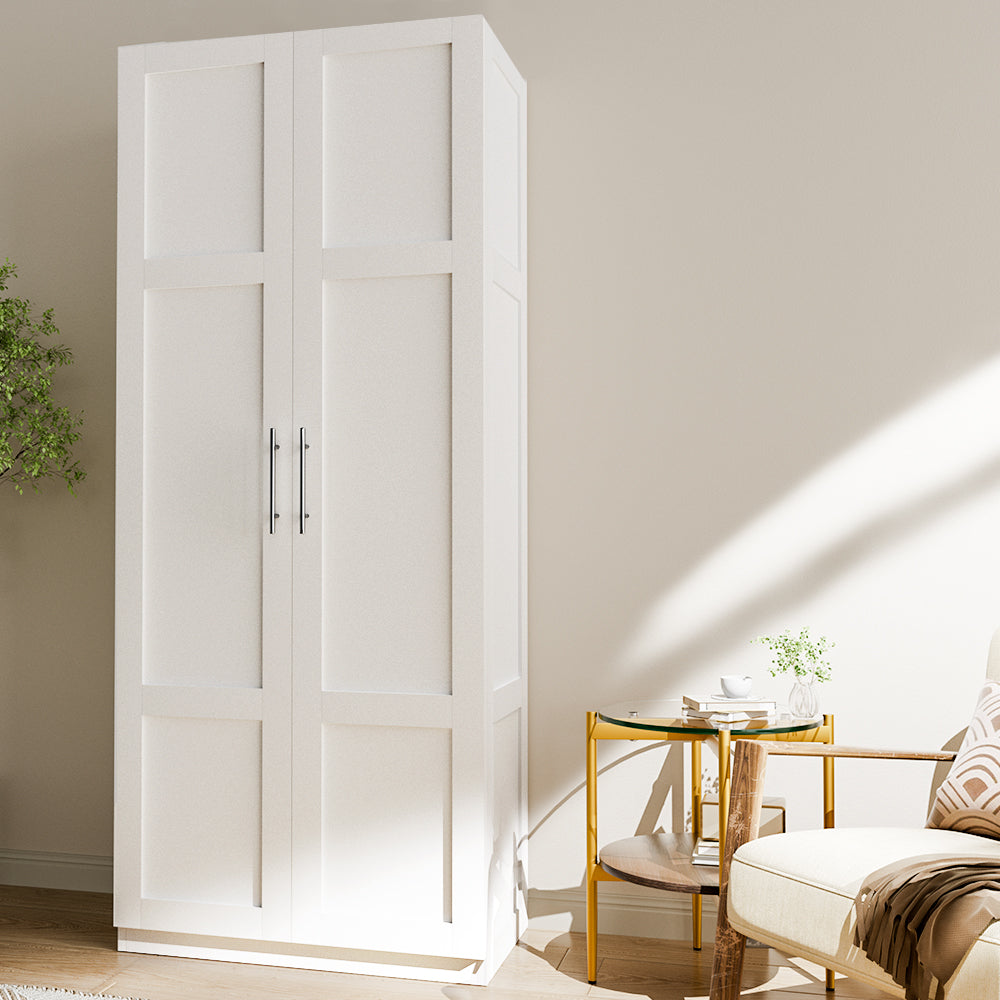 Artiss 2 Door Wardrobe Bedroom Cupboard Closet Storage Cabinet Organiser White