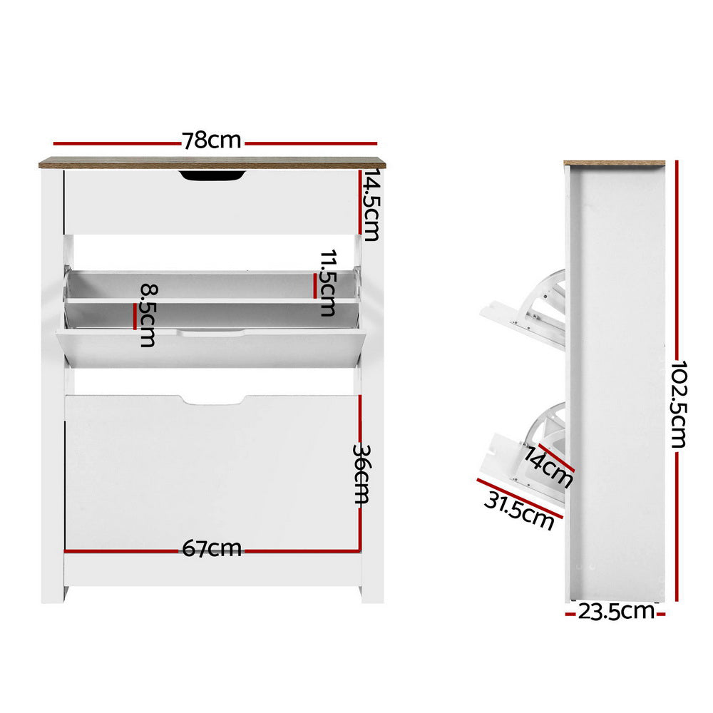 Artiss Shoe Cabinet Rack Storage Organiser Cupboard Shelf Drawer 16 Pairs White