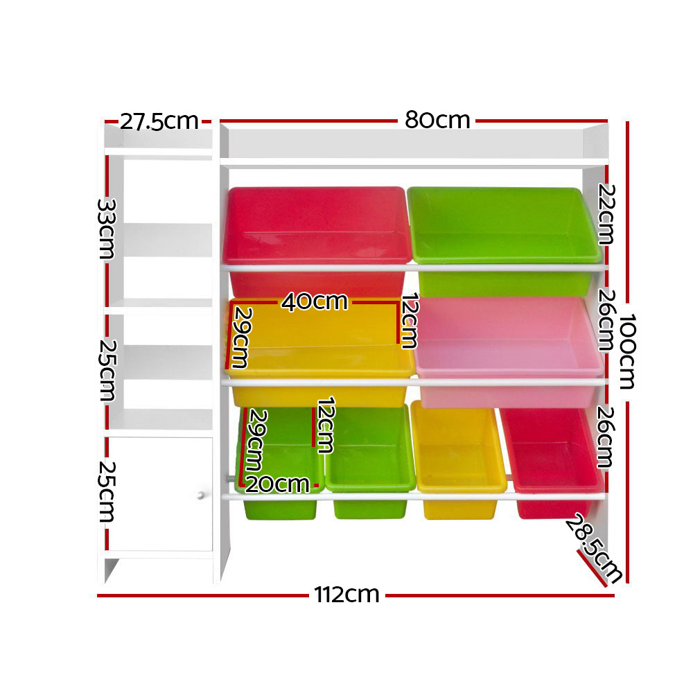 Keezi 8 Bins Kids Toy Box Storage Organiser Rack Bookshelf Drawer Cabinet