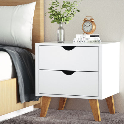 Artiss 2 Drawer Wooden Bedside Tables - White