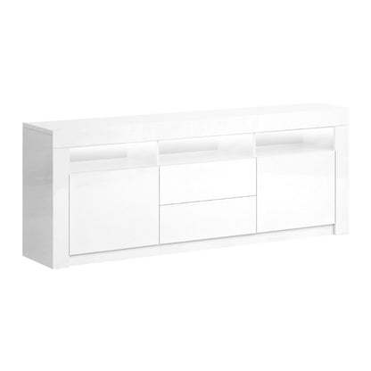 Artiss TV Cabinet Entertainment Unit Stand RGB LED Gloss Drawers 160cm White