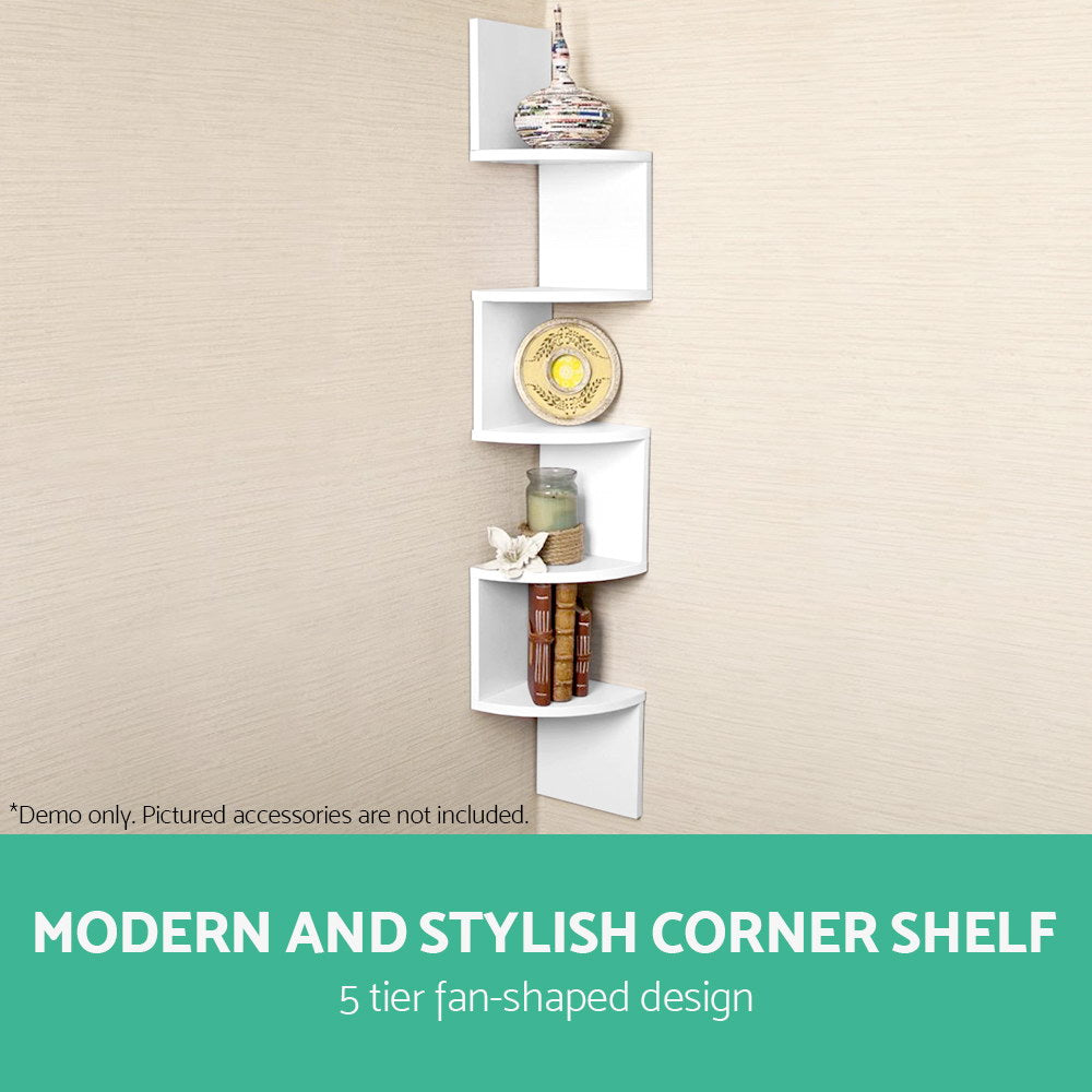 Artiss 5 Tier Corner Wall Shelf - White