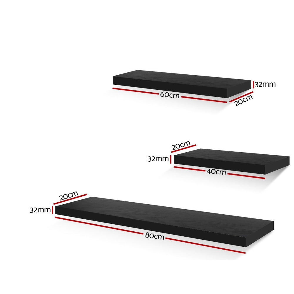 Artiss 3 Piece Floating Wall Shelves - Black