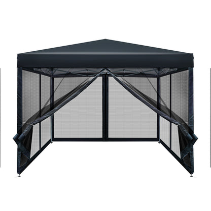 Instahut Gazebo Pop Up Marquee 3x3 Wedding Side Mesh Wall Outdoor Gazebos Black