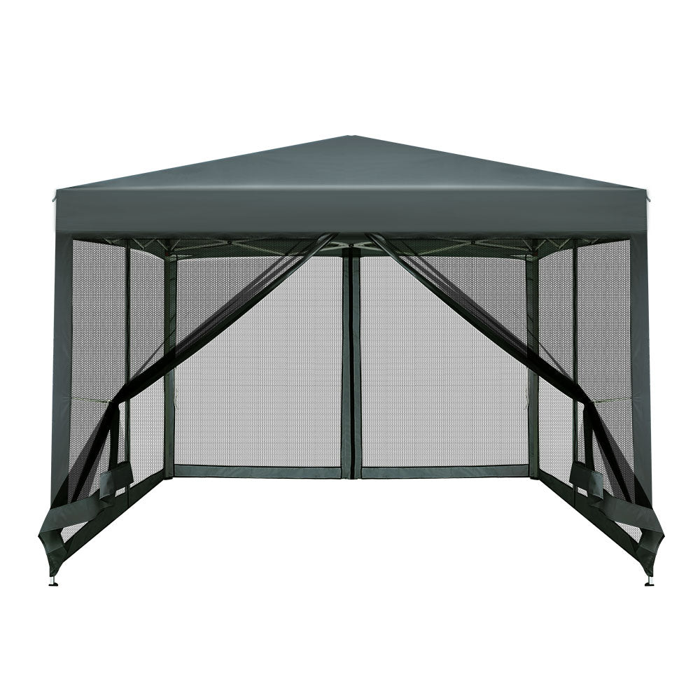 Instahut Gazebo Pop Up Marquee 3x3 Wedding Side Mesh Wall Outdoor Gazebos Grey