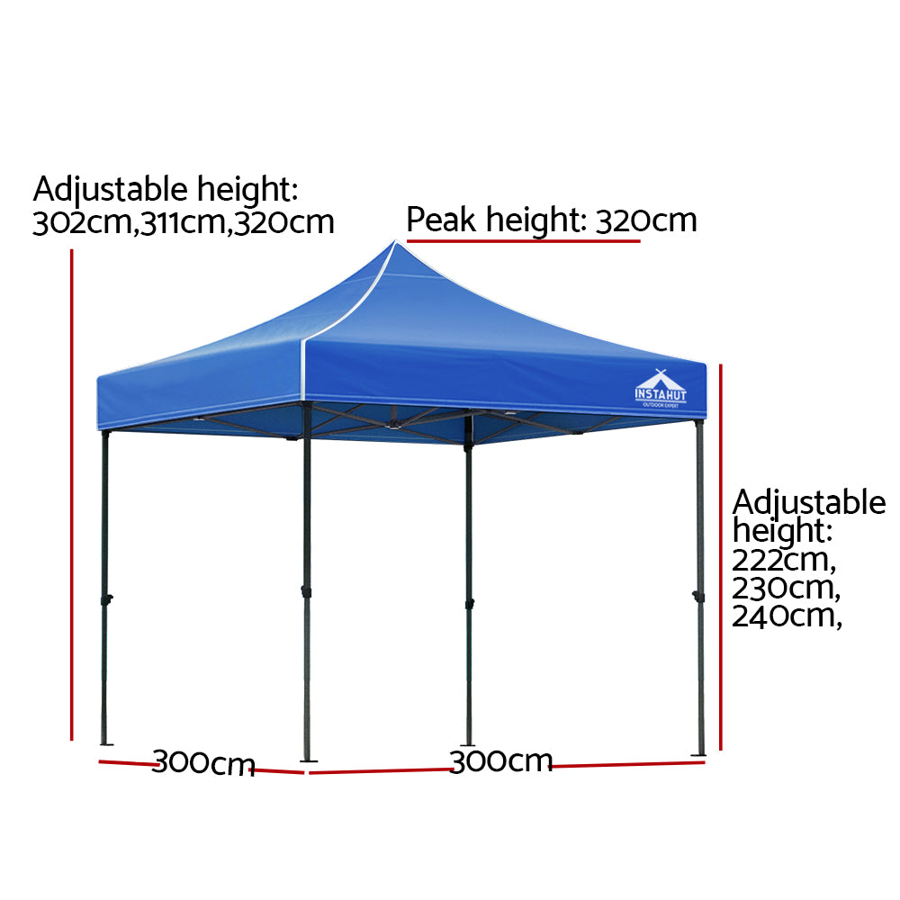 Instahut Gazebo Pop Up Marquee 3x3 Outdoor Wedding Gazebos Base Pod Kit Blue