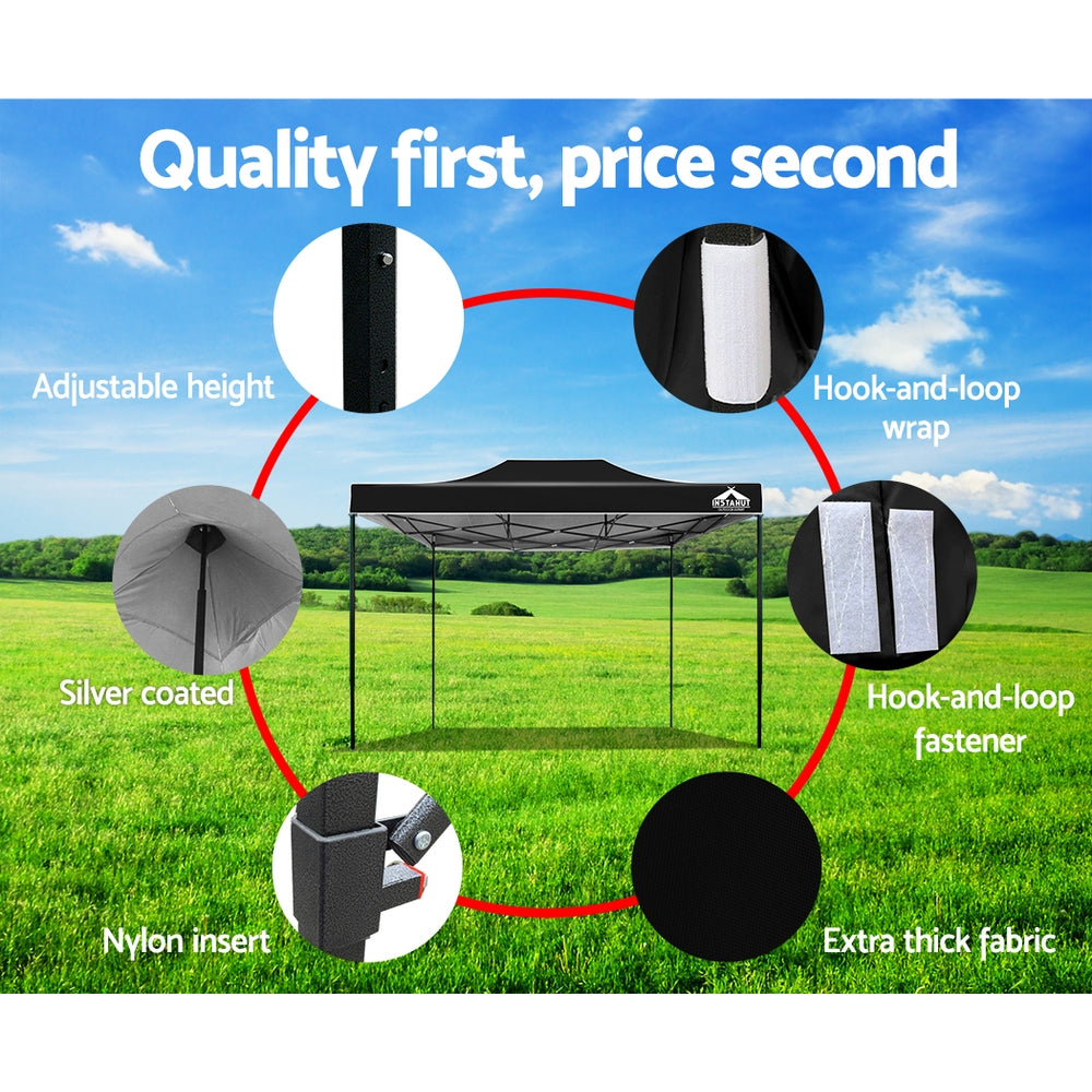 Instahut Gazebo Pop Up Marquee 3x4.5m Outdoor Tent Folding Wedding Gazebos Black