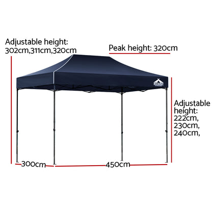 Instahut Gazebo Pop Up Marquee 3x4.5 Outdoor Wedding Gazebos Base Pod Kit Navy