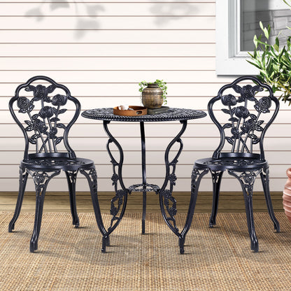 Gardeon 3PC Outdoor Setting Cast Aluminium Bistro Table Chair Patio Black