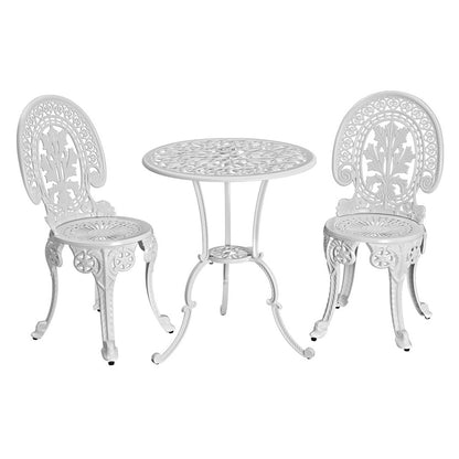 Gardeon 3PC Patio Furniture Outdoor Bistro Set Dining Chairs Aluminium White