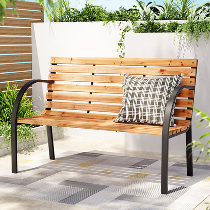 Gardeon Outdoor Wooden Garden Bench Steel 2 Seater Patio Furniture