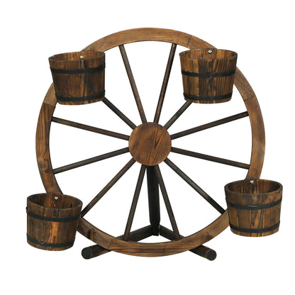 Gardeon Garden Ornaments Decor Wooden Wagon Wheel Rustic Outdoor Planter flower