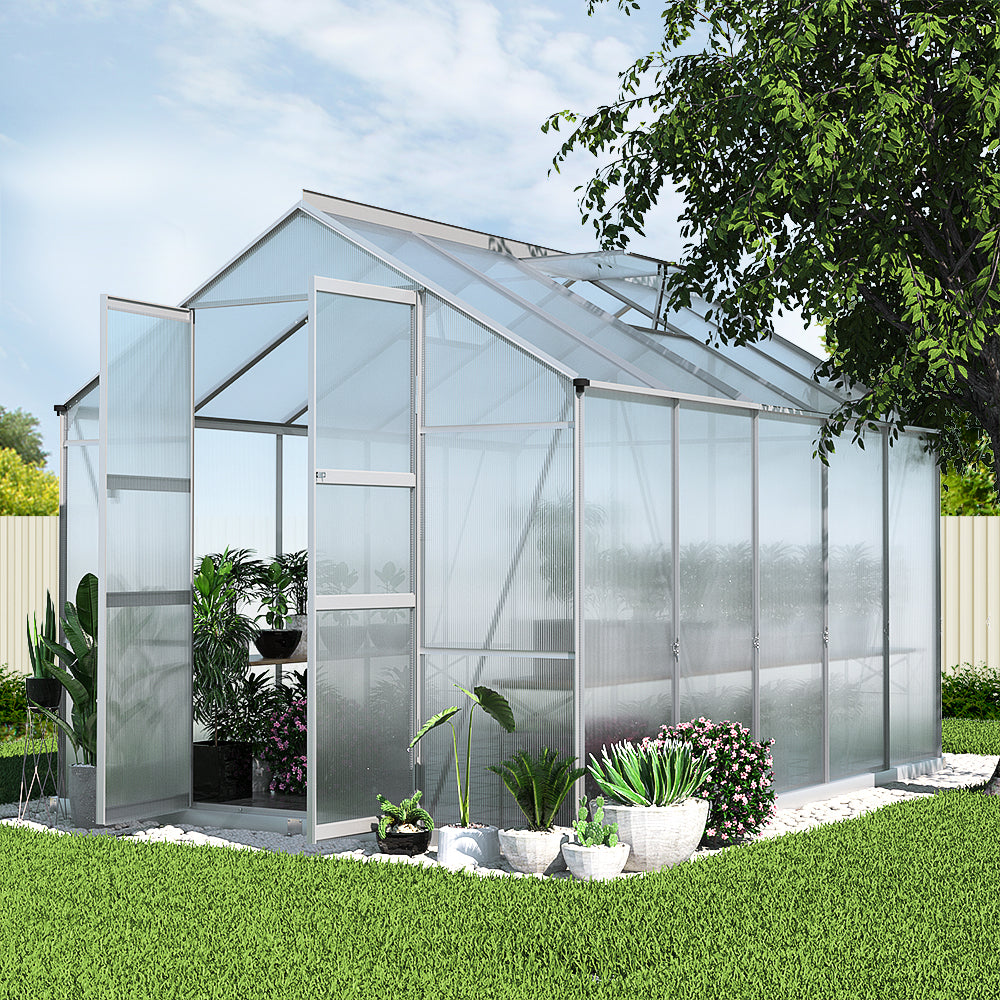 Greenfingers Greenhouse Aluminium Polycarbonate Green House Garden Shed 3x2.5M