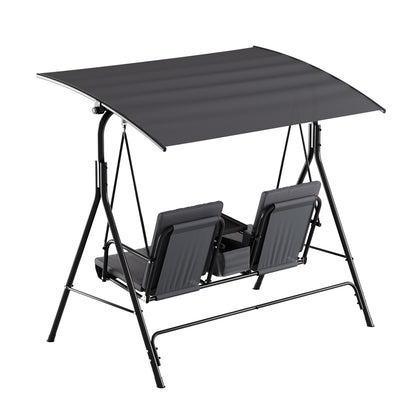 Gardeon Outdoor Patio Swing Chair 2 Seater Canopy Table Top Cup Holder Black