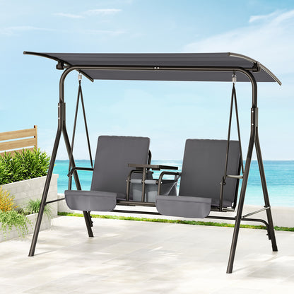 Gardeon Outdoor Patio Swing Chair 2 Seater Canopy Table Top Cup Holder Black