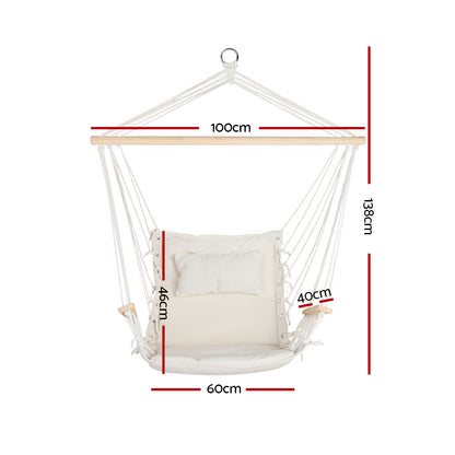 Gardeon Hammock Chair Hanging with Armrest Camping Hammocks Cream