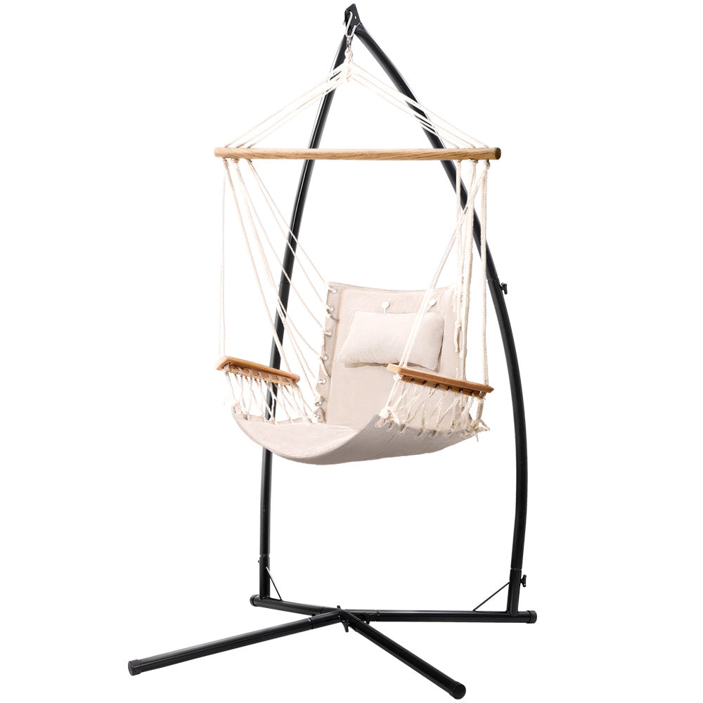 Gardeon Outdoor Hammock Chair with Steel Stand Hanging Hammock Beach Cream