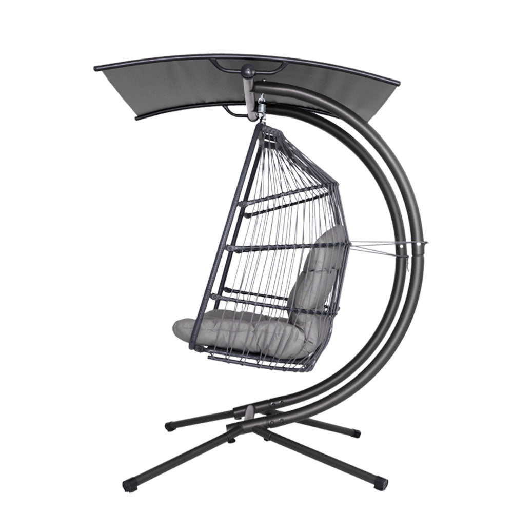 Gardeon Outdoor Furniture Lounge Hanging Swing Chair Egg Hammock Stand Rattan Wicker Grey