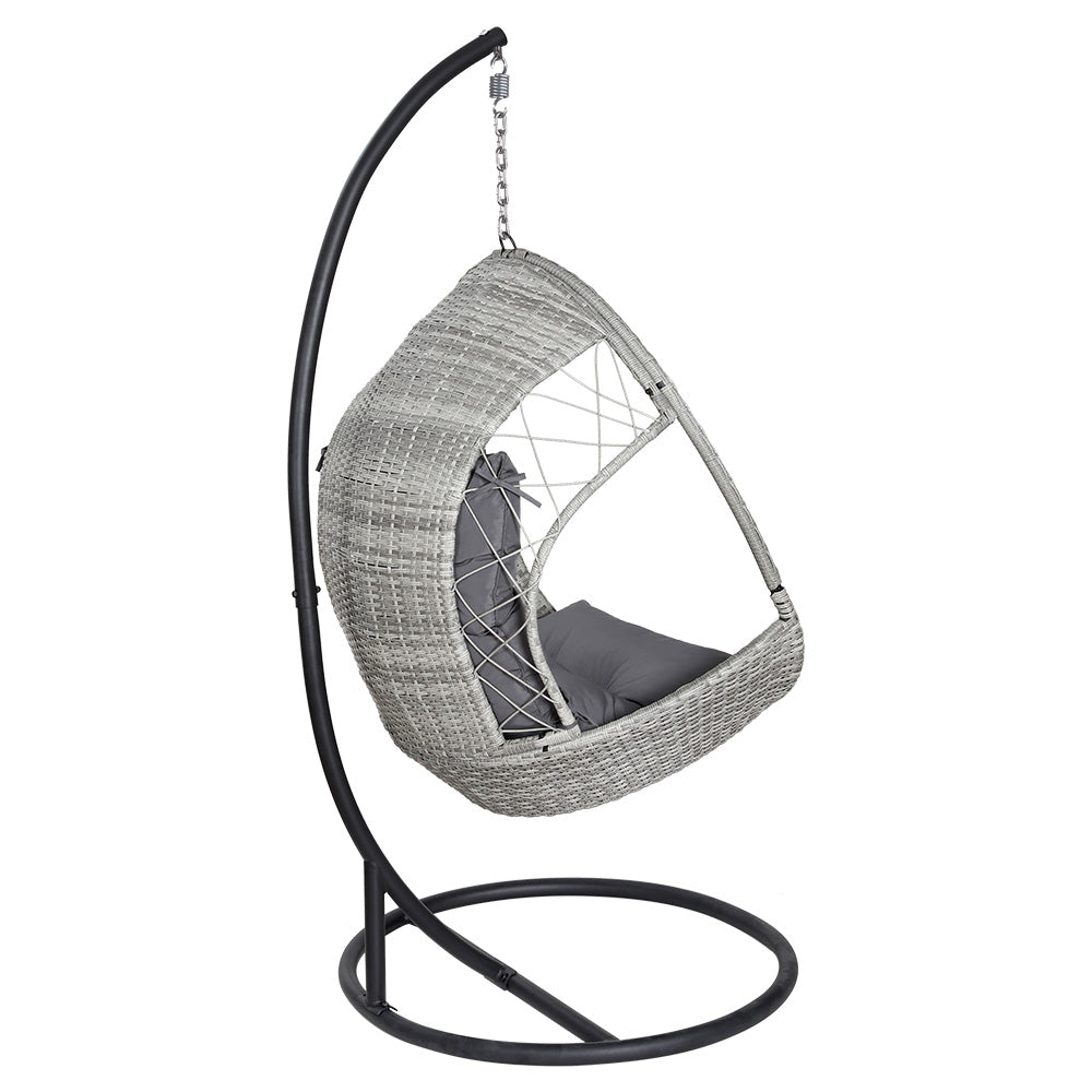 Gardeon Outdoor Egg Swing Chair with Stand Cushion Wicker Armrest Light Grey