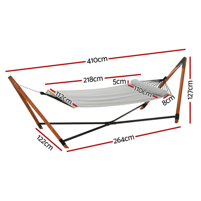 Gardeon Wooden Hammock Chair with Stand Linen Hammock Bed Timber Steel 200KG