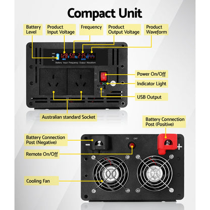 Giantz Power Inverter 3000W or 6000W Pure Sine Wave 12V-240V Camping Boat Caravan