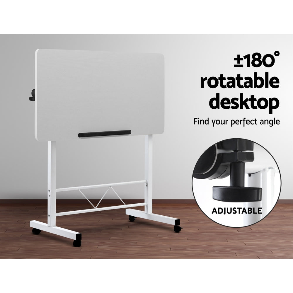 Portable Mobile Laptop Desk Notebook Computer Height Adjustable Table Sit Stand Study Office Work White