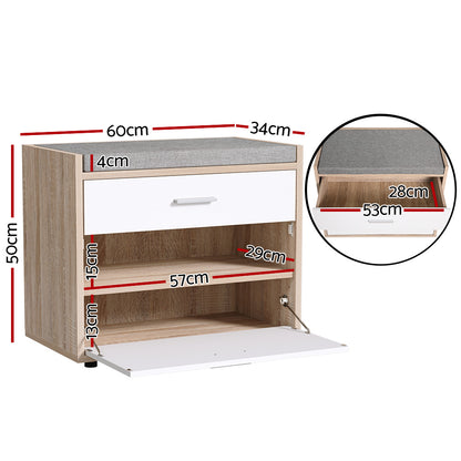 Artiss Shoe Rack Cabinet Bench 8 Pairs White Niva