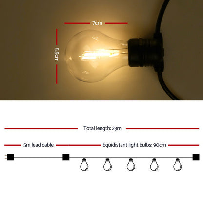 Jingle Jollys 23m LED Festoon String Lights Outdoor Christmas Wedding Party