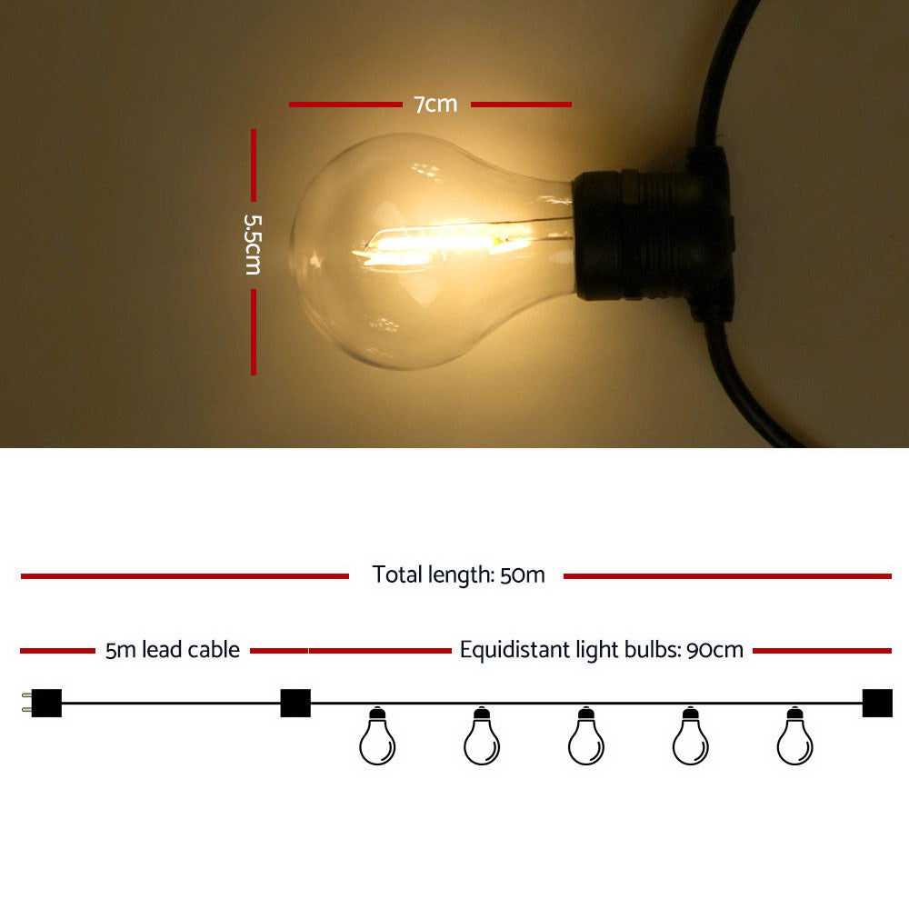 Jingle Jollys 50m LED Festoon String Lights Outdoor Christmas Wedding Party