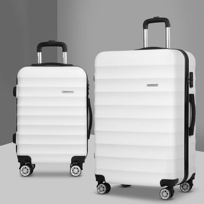 Wanderlite 2pcs Luggage Trolley Set Travel Suitcase TSA Hard Case White