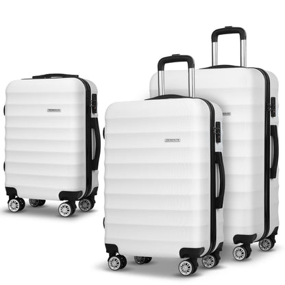 Wanderlite 3pcs Luggage Trolley Set Travel Suitcase TSA Hard Case White