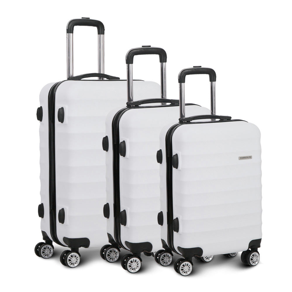 Wanderlite 3pcs Luggage Trolley Set Travel Suitcase TSA Hard Case White