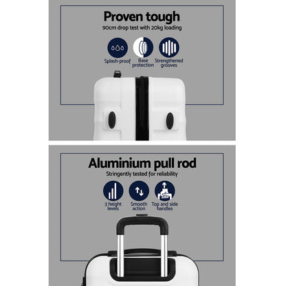 Wanderlite 3pcs Luggage Trolley Set Travel Suitcase TSA Hard Case White